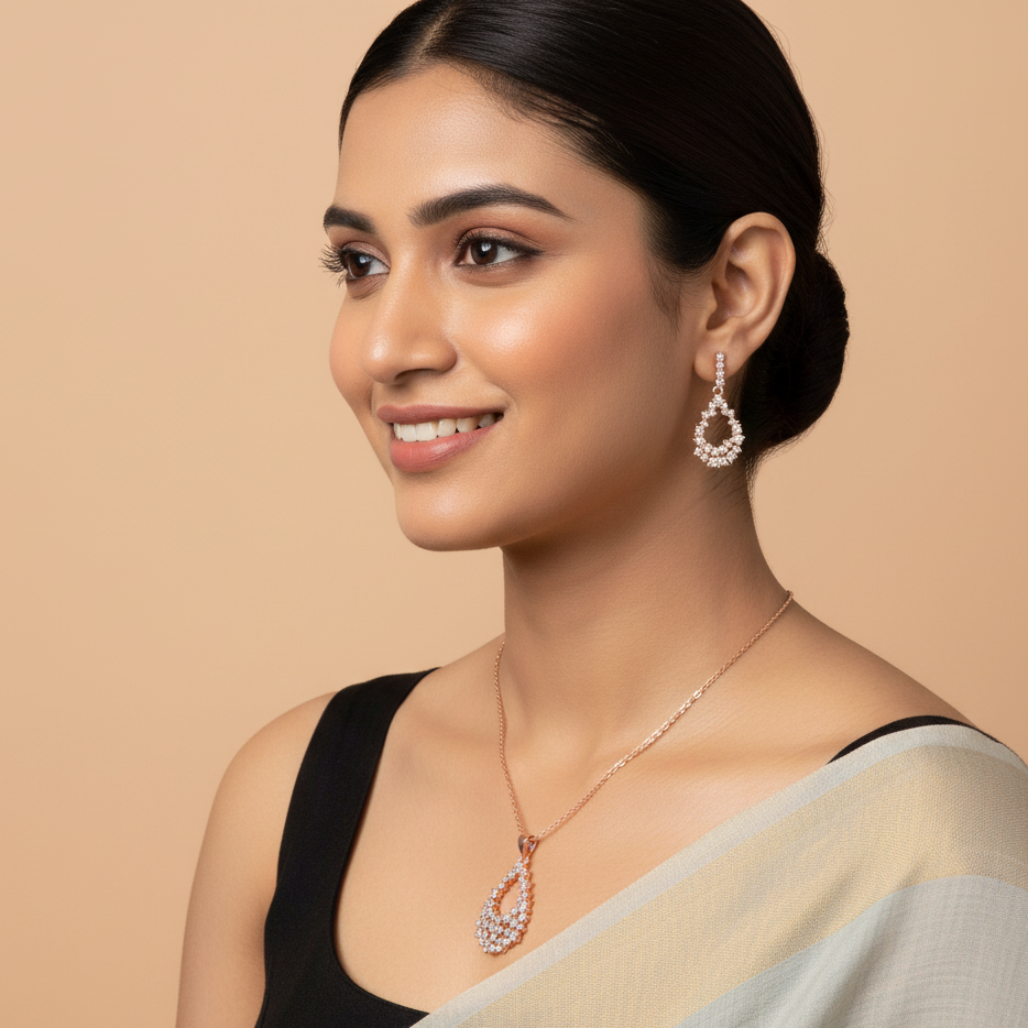Precious Pear Sterling Silver Moissanite Pendant set