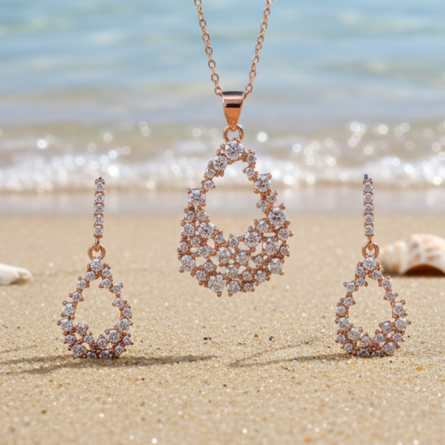 Precious Pear Sterling Silver Moissanite Pendant set