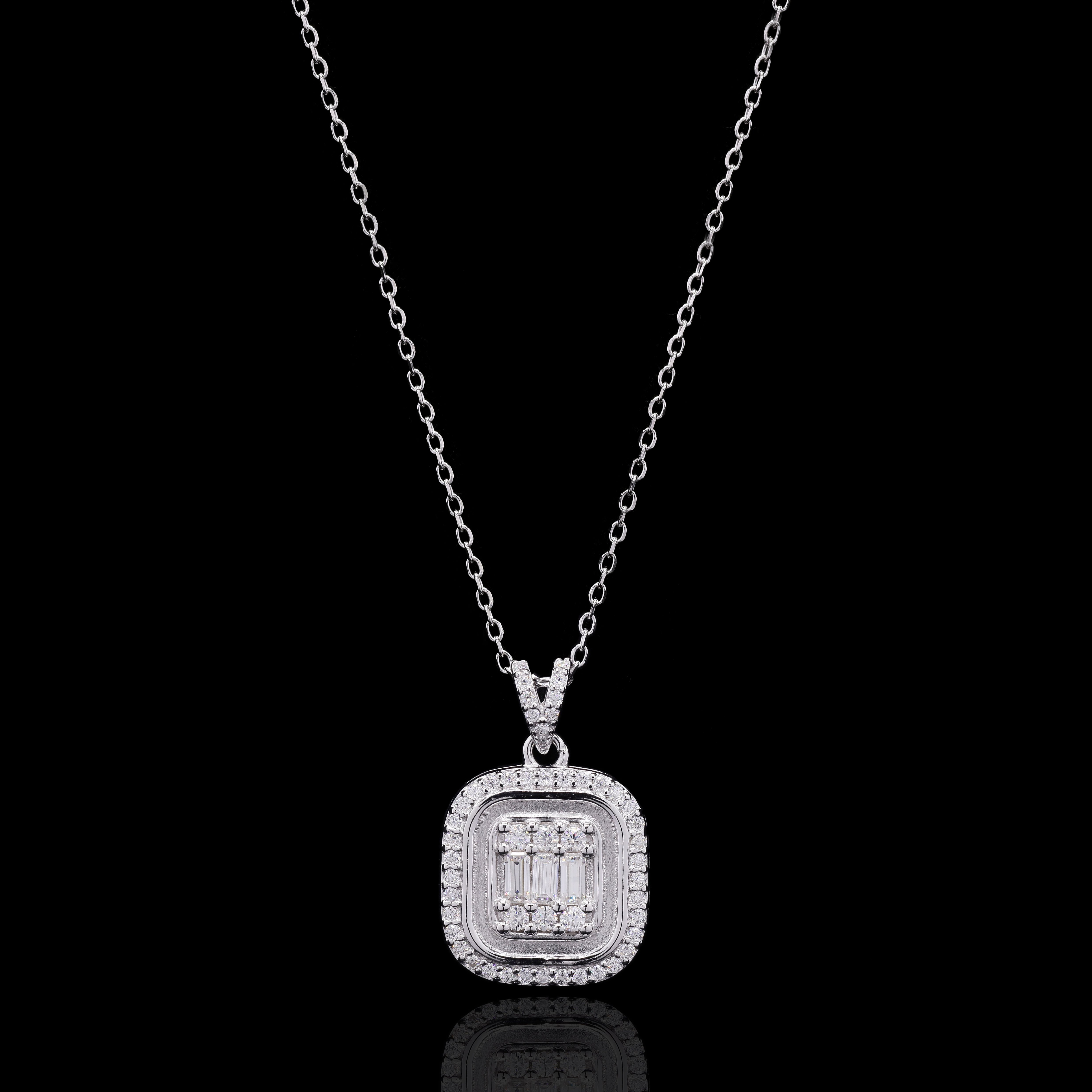 Emerald Shaped Moissanite Pendant in Silver