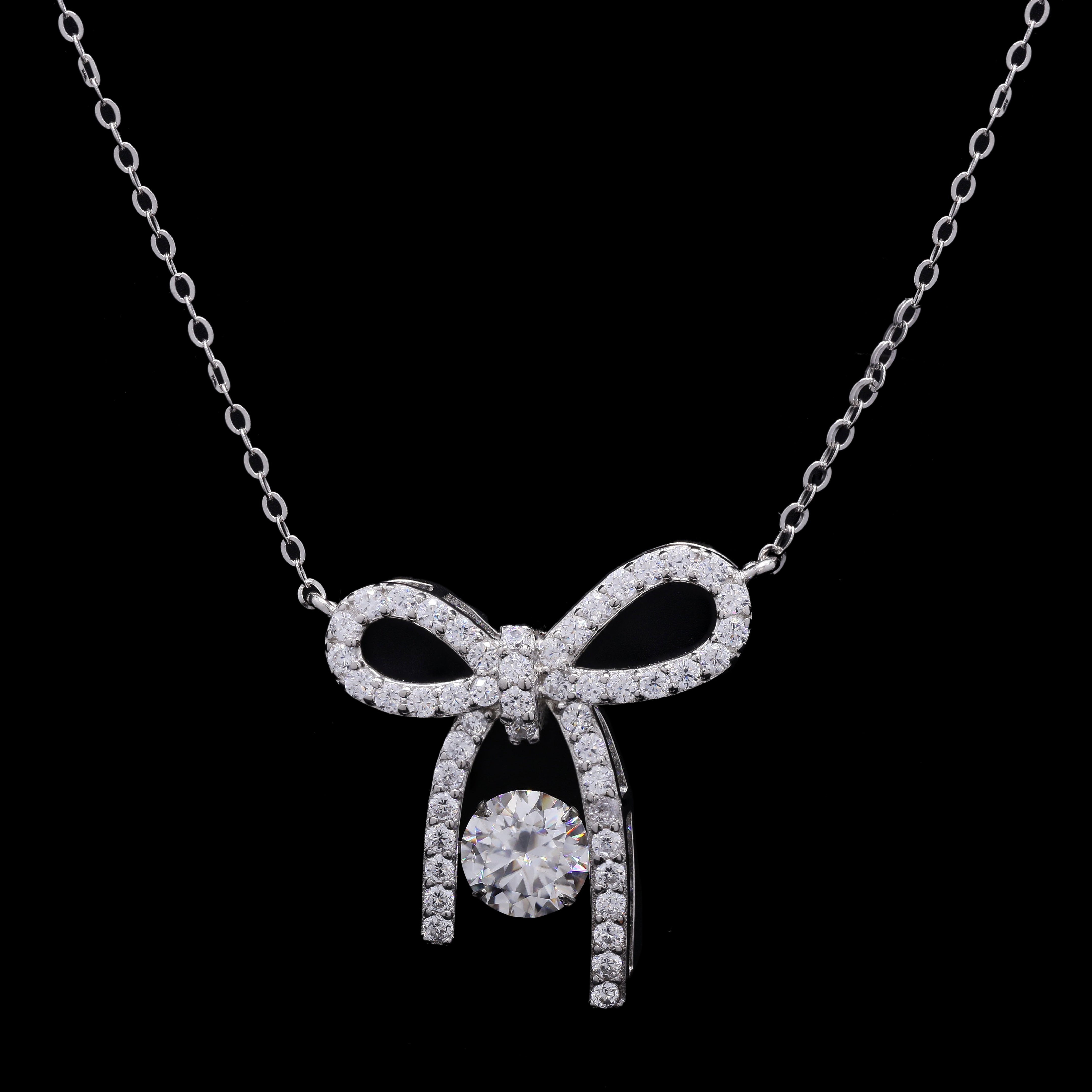 Dancing Moissanite Bowknot Moissanite Diamond Pendant in Sterling SIlver