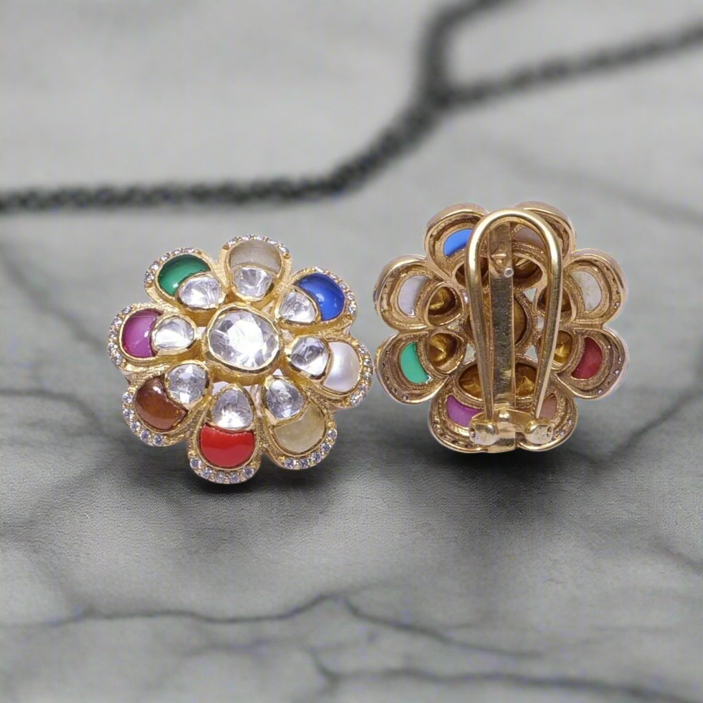 Multicolour Polki Studs Earrings