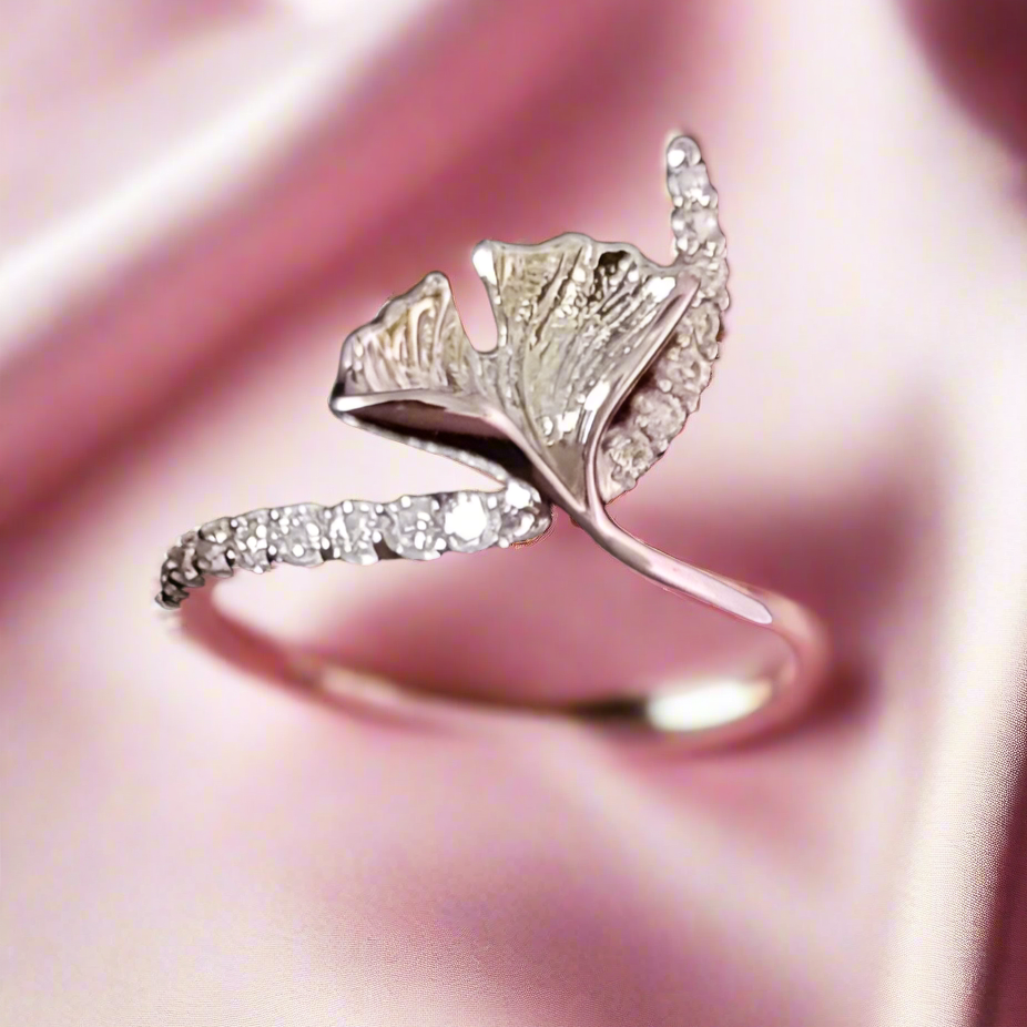 Lotus design Moissanite Sterling SIlver Ring