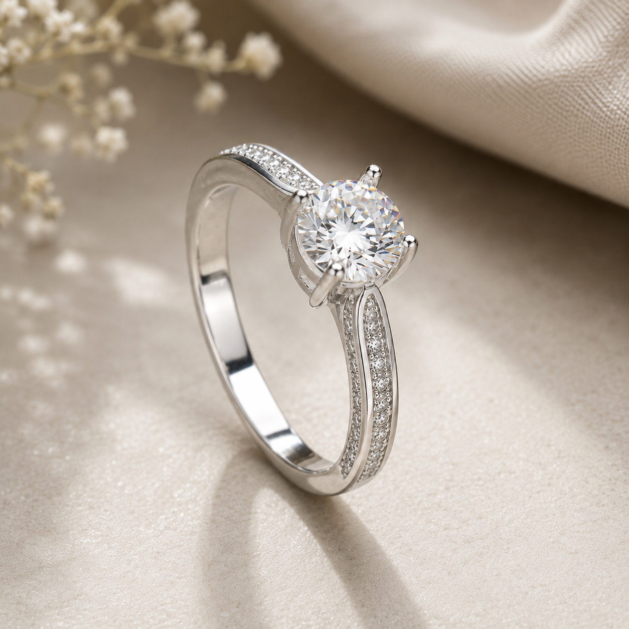 4 Prong Silver Moissanite Wedding Ring