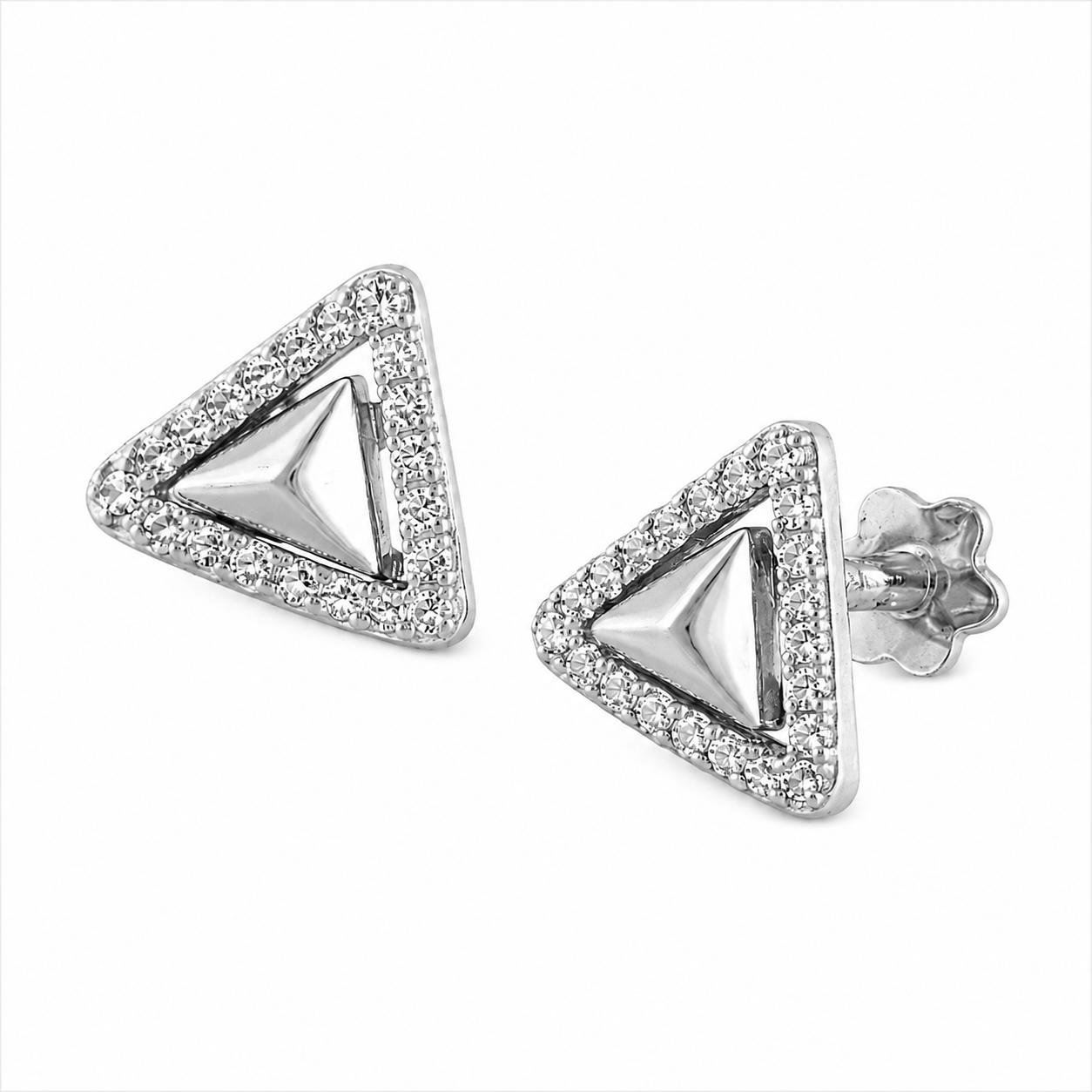 Elara Triangle Studs in Sterling SIlver with Moissanite