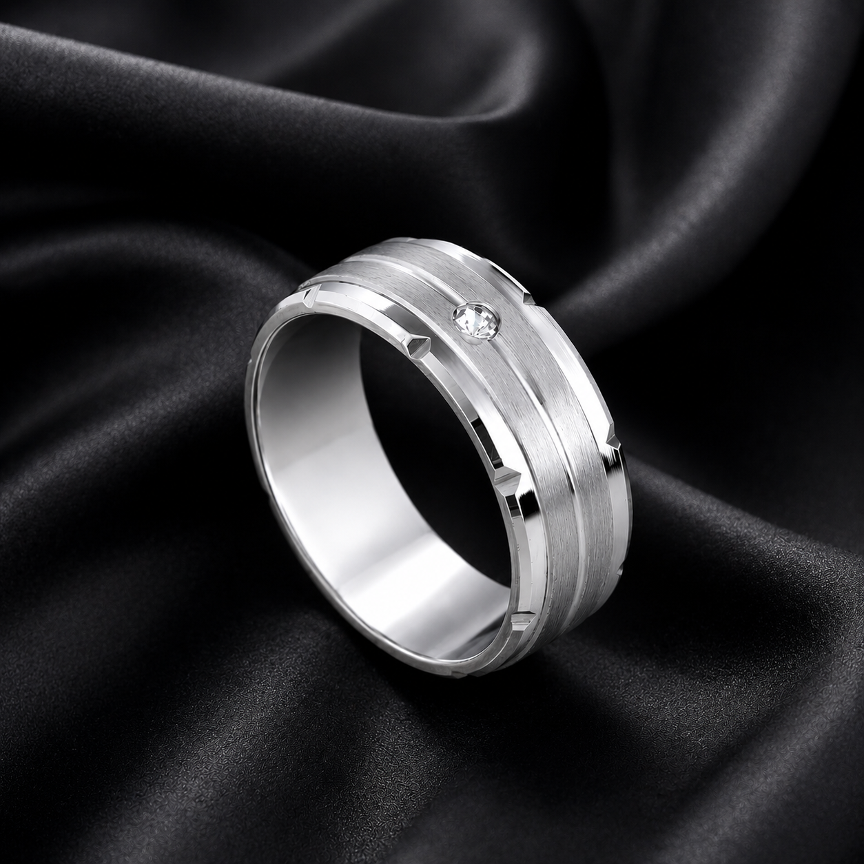 Minimal Single Moissanite Diamond Men's Ring in Sterling Silver