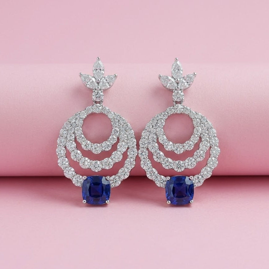 Triple Halo Statement Earrings in Sterling Silver with Moissanite