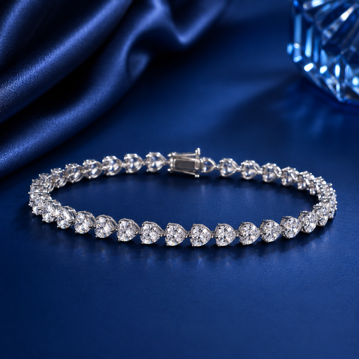 Heart Shape Moissanite Tennis Bracelet in Sterling Silver