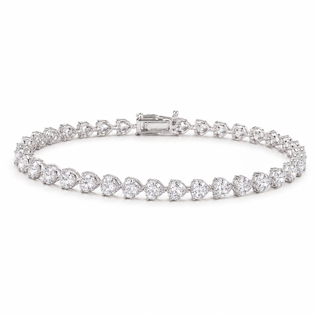 Heart Shape Moissanite Tennis Bracelet in Sterling Silver