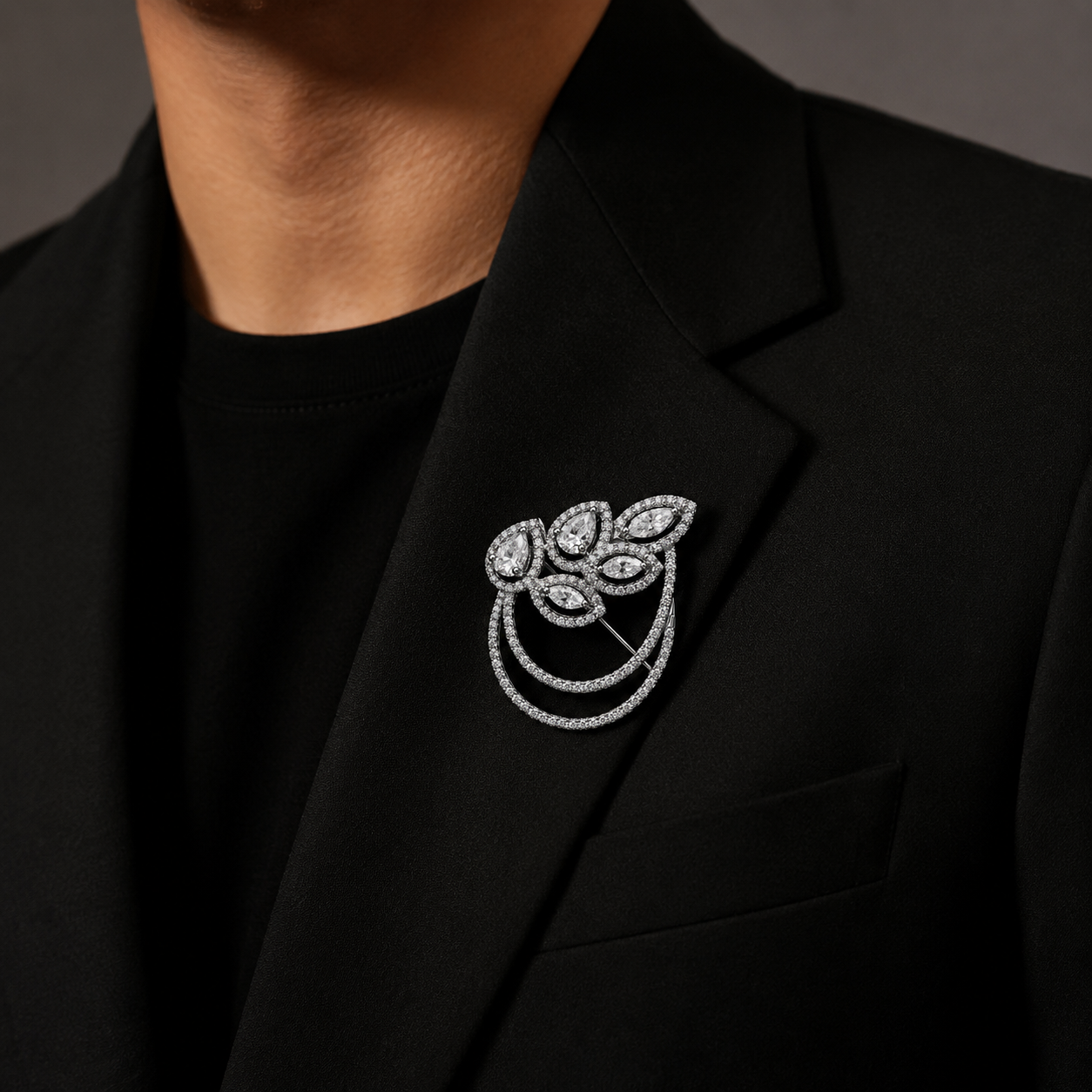 Moissanite Pear & Marquise Shape Designer Brooch for Men
