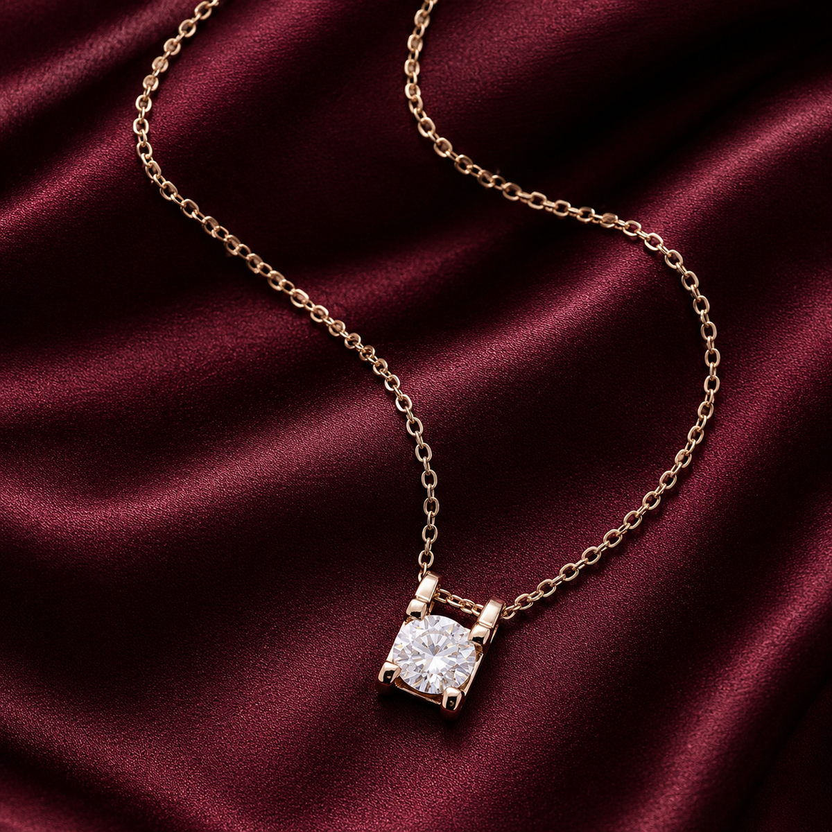 Rose Gold Solitaire Moissanite Pendant in Silver