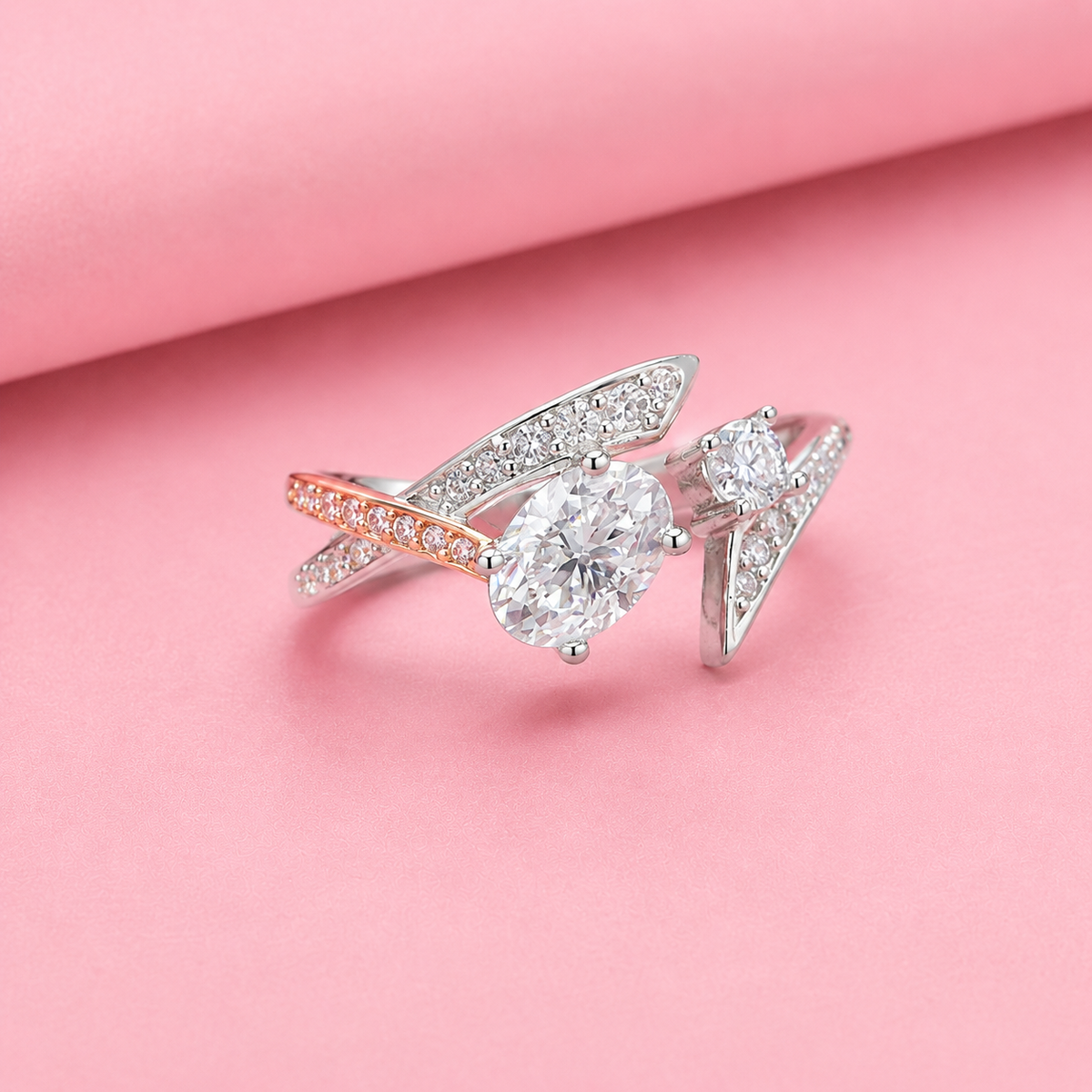 Oval & Round cut Fancy Ring with Moissanite and Sterling Silver