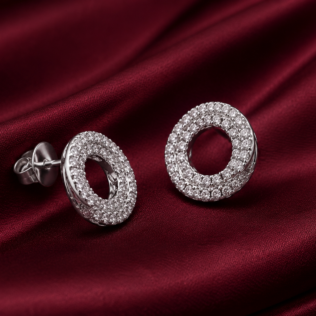 Twisted Round Sterling SIlver Studs in Moissanite