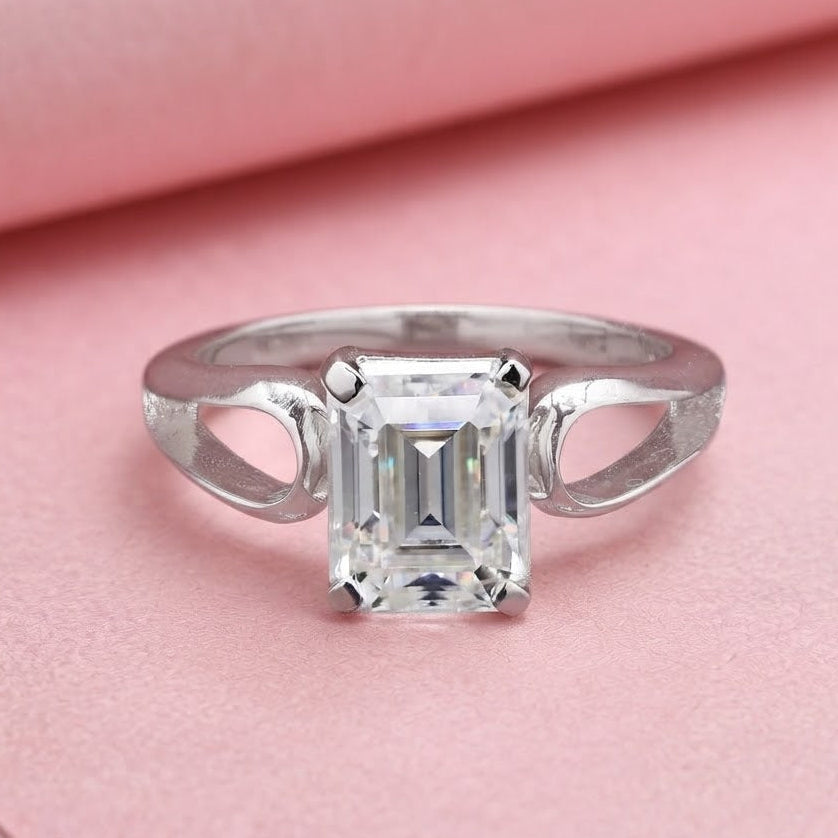 Emerald cut Ring for men in Sterling Silver with Moissanite