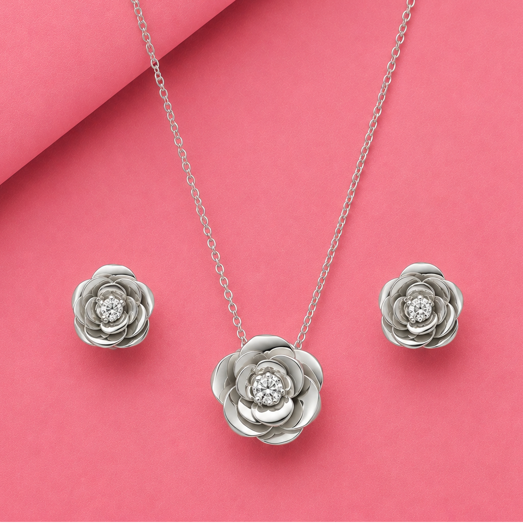 Eterna Rose Statement Pendant Set with Moissanite