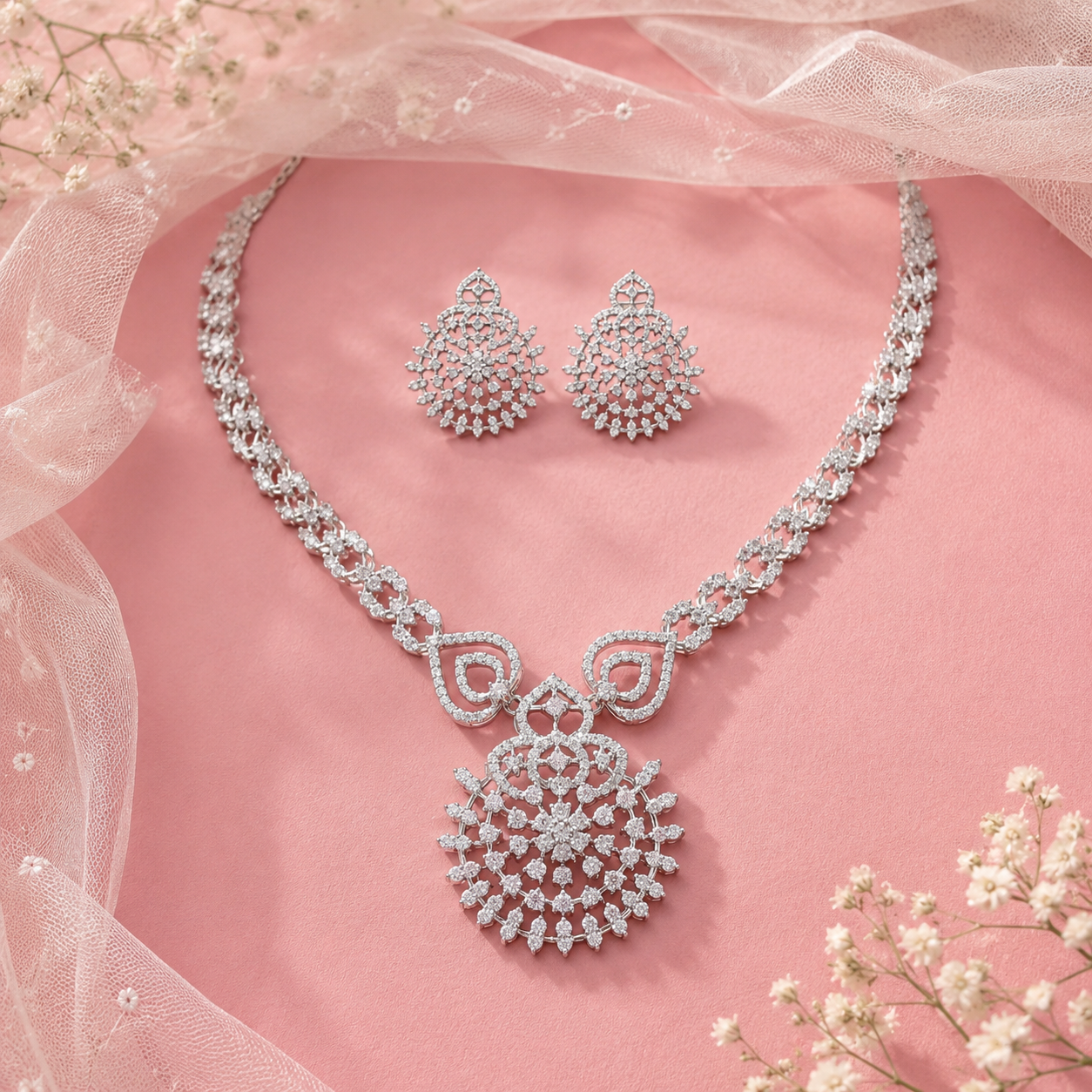 Bridal Moissanite Necklace Set in 925 Silver