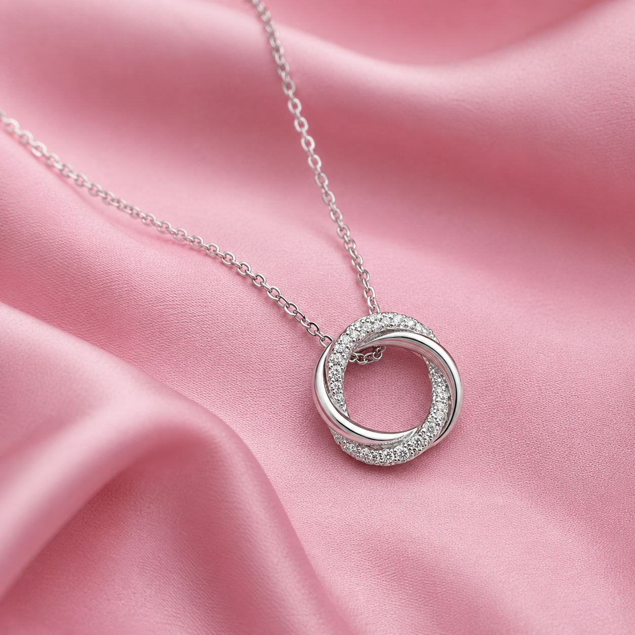 Twisted Round Moissanite Pendant in Sterling SIlver with Moissanite