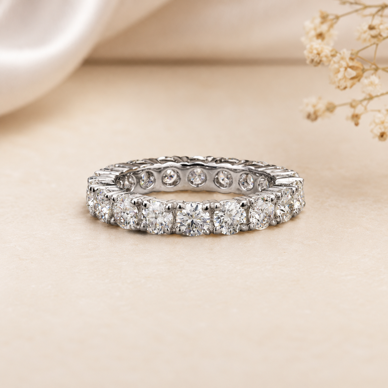 Eternity Stackable Band Ring with Moissanite in Sterling Silver