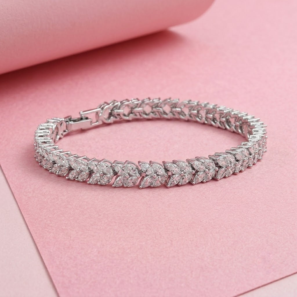 Evora Vine Moissanite Tennis Bracelet in 925 Sterling Silver, Marquise Cut