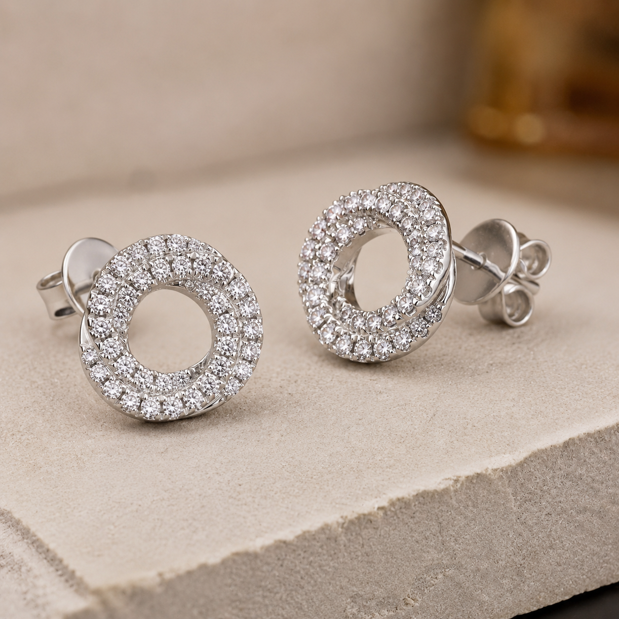 Twisted Round Sterling SIlver Studs in Moissanite