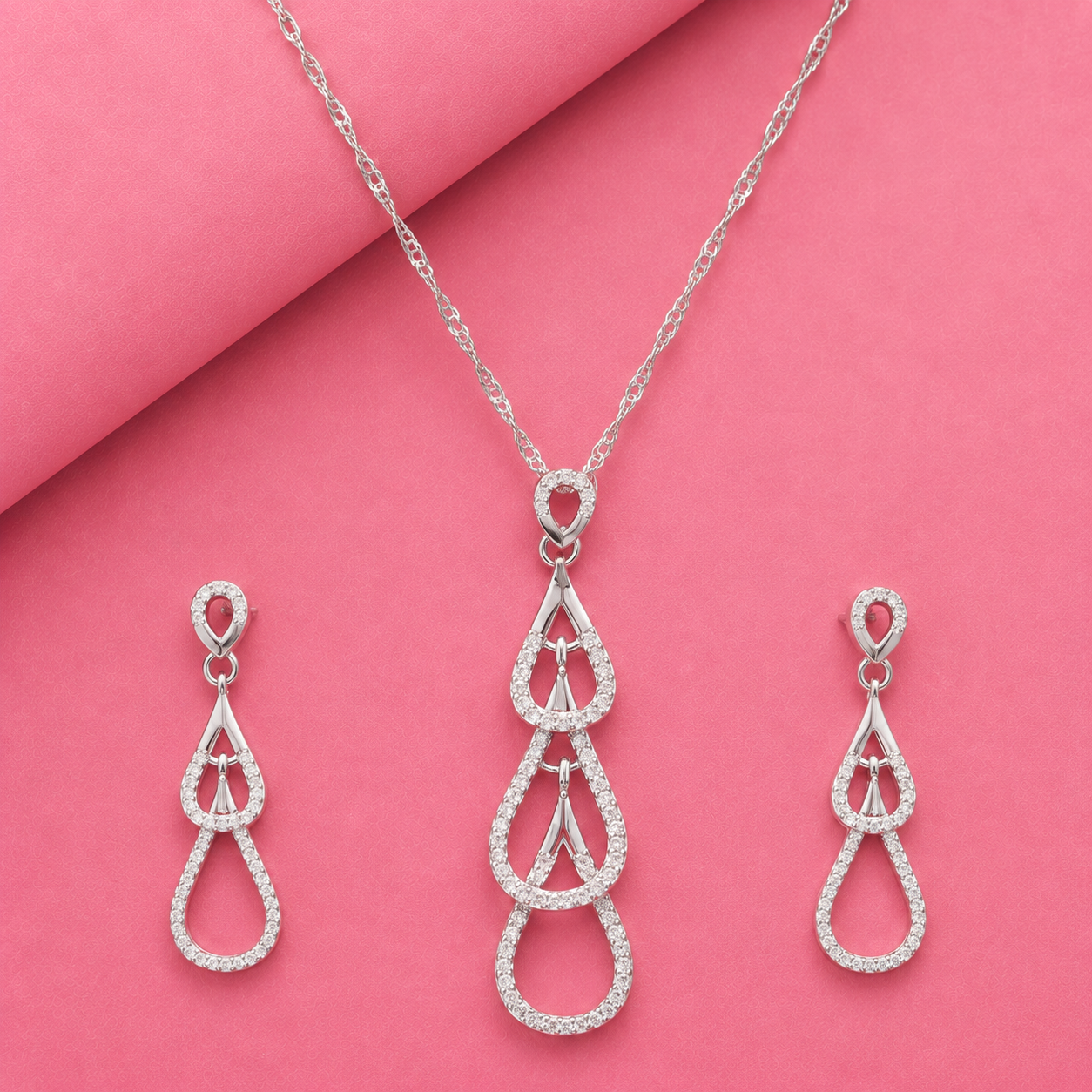Droplets Sterling Silver Moissanite Pendant Set