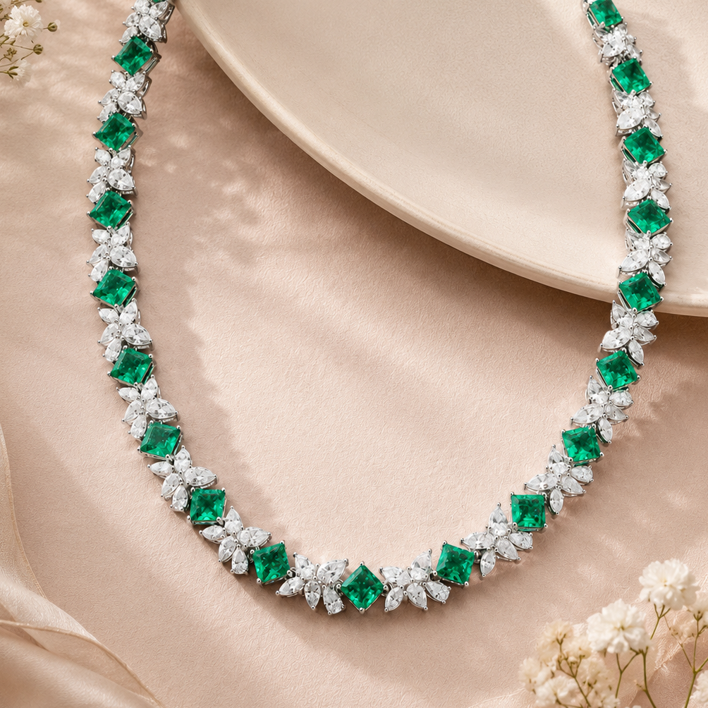 Aurora Glow Lab Emerald Moissanite Necklace in 925 Silver