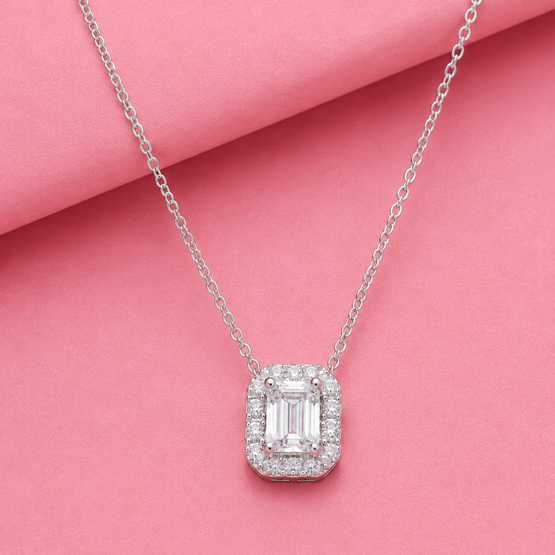 Baguette Moissanite Pendant in Sterling Silver