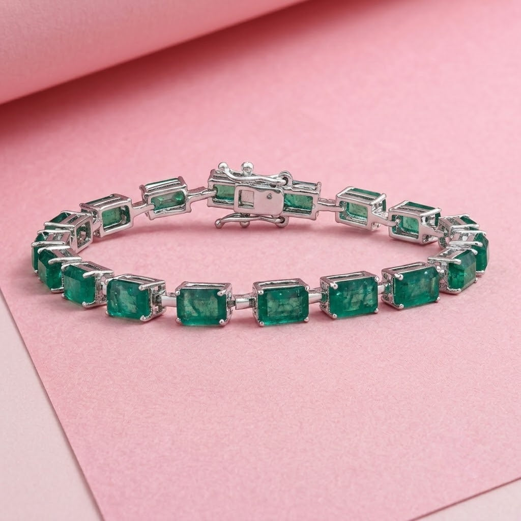 Lab Grown Emerald Tennis Bracelet in Sterling Silver