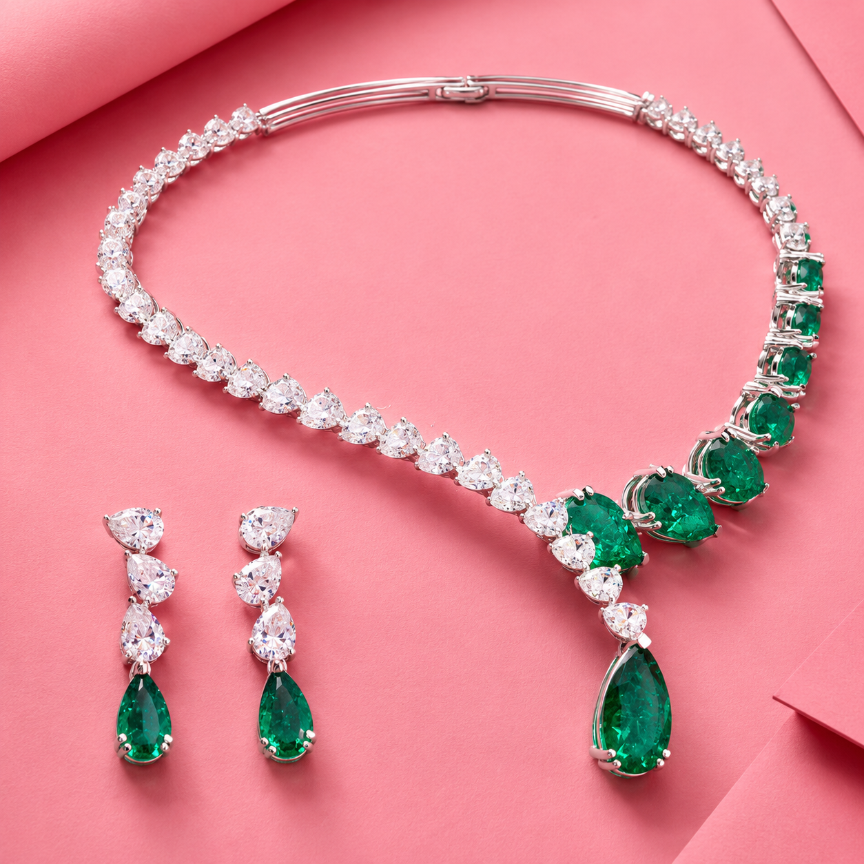 Moissanite and Lab Grown Emerald Cuff Choker Necklace in 925 silver
