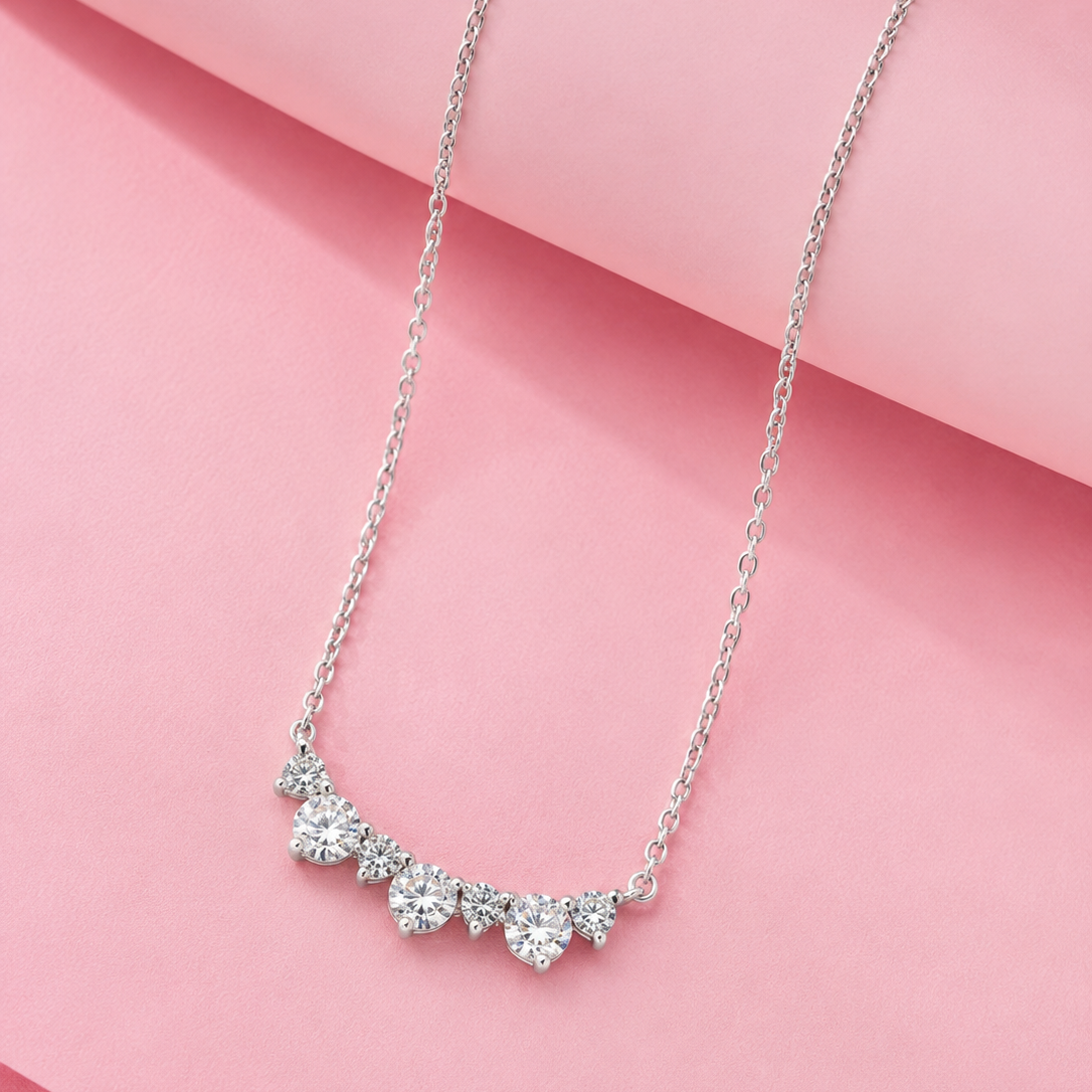Eternity Round Moissanite Diamond Pendant Chain in Silver with Moissanite