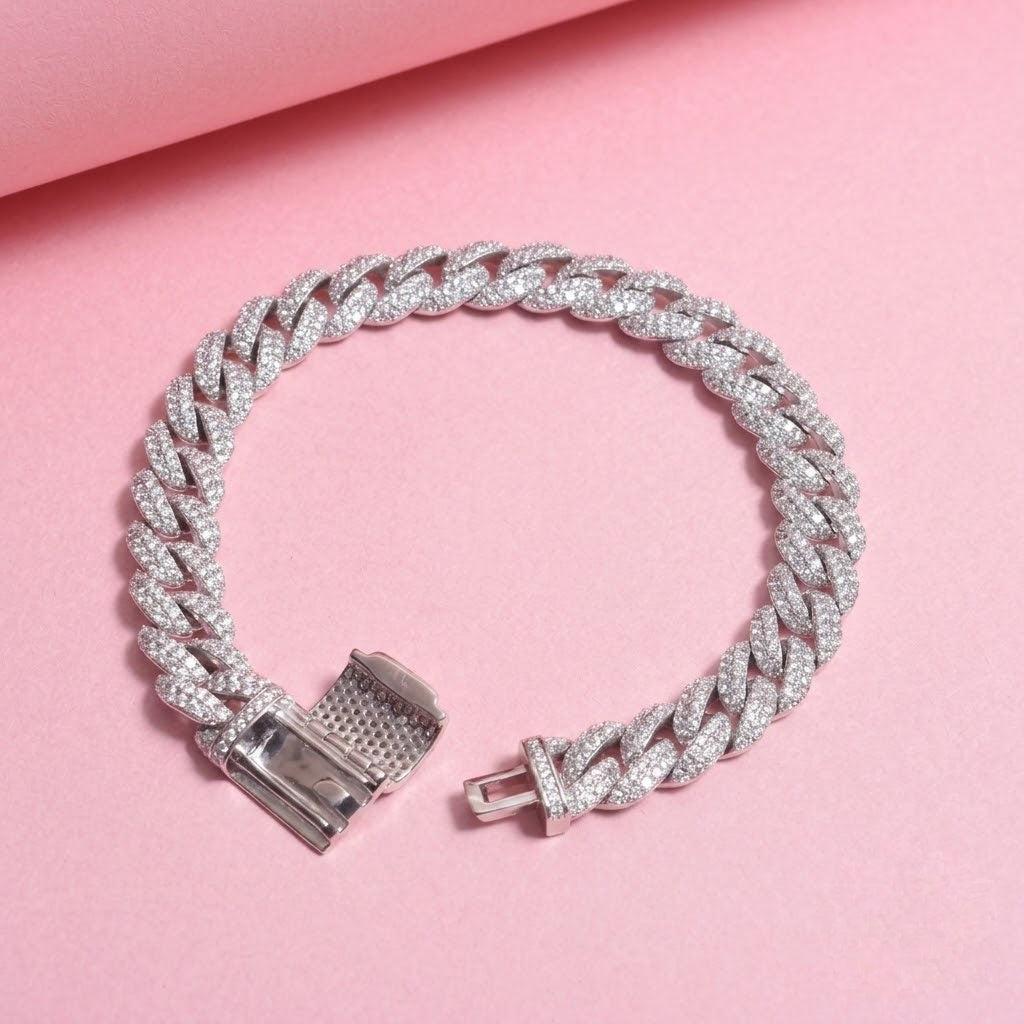 Moissanite Cuban bracelet for her in Sterling Silver, perfect for gift