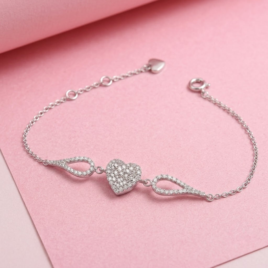 Luxe Heart Adjustable Bracelet in Sterling Silver with Moissanite