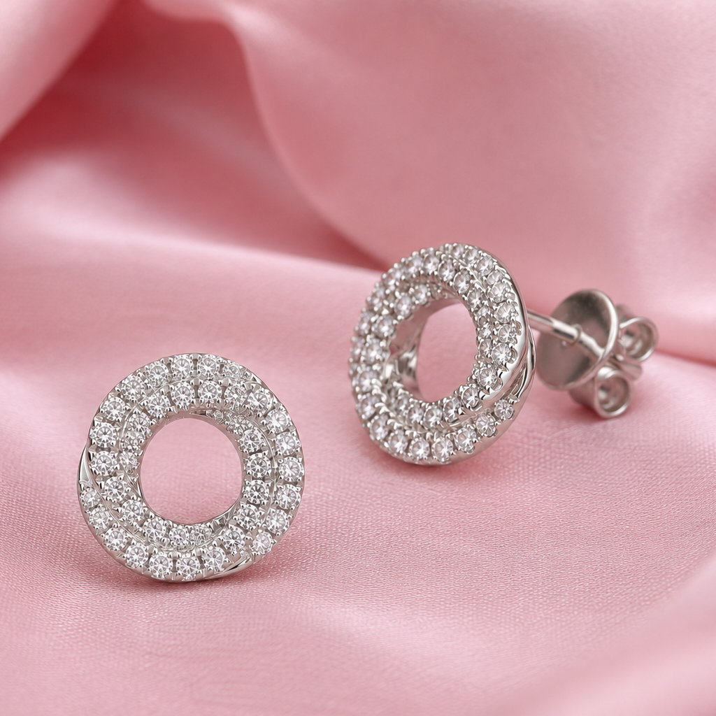 Twisted Round Sterling SIlver Studs in Moissanite