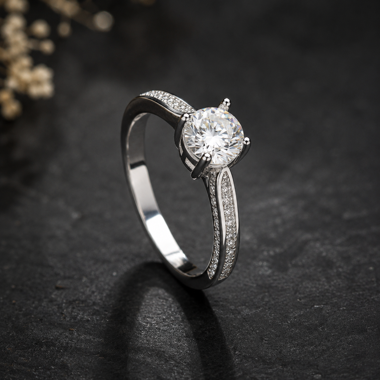 4 Prong Silver Moissanite Wedding Ring