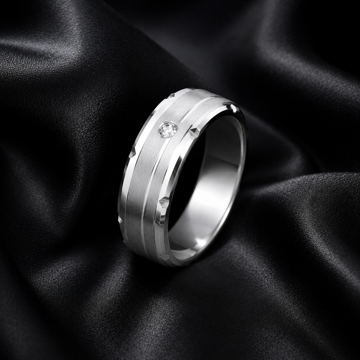 Minimal Single Moissanite Diamond Men's Ring in Sterling Silver