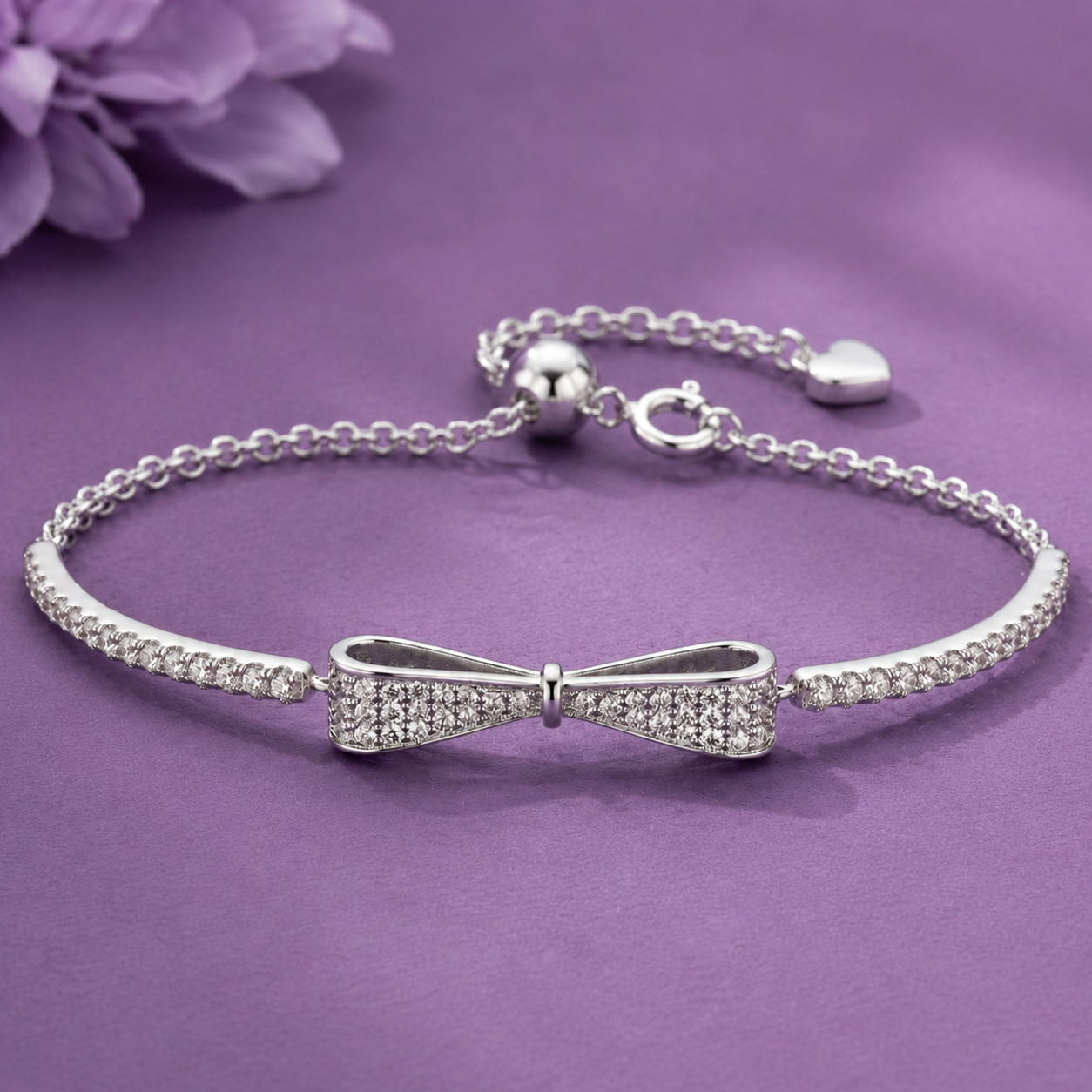 Celeste Bow Adjustable Moissanite Bracelet in Sterling Silver