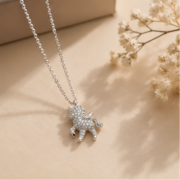 Cute Unicon Moissanite Pendant in Sterling Silver