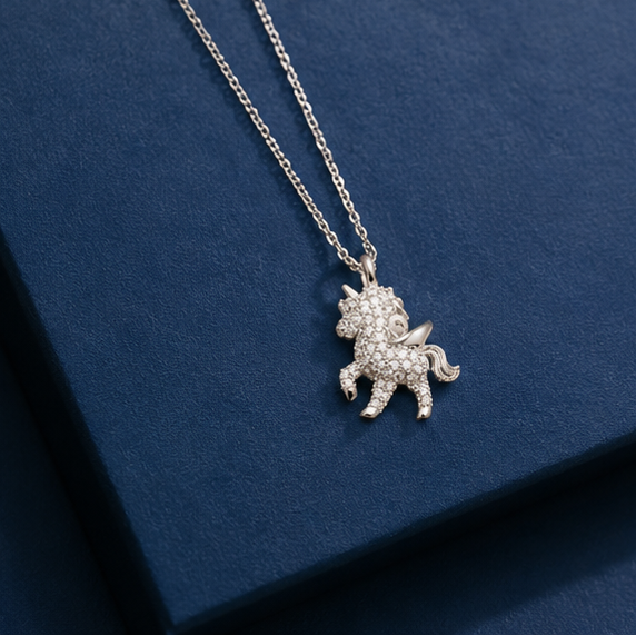 Cute Unicon Moissanite Pendant in Sterling Silver