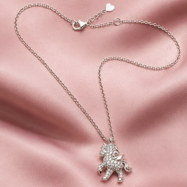 Cute Unicon Moissanite Pendant in Sterling Silver