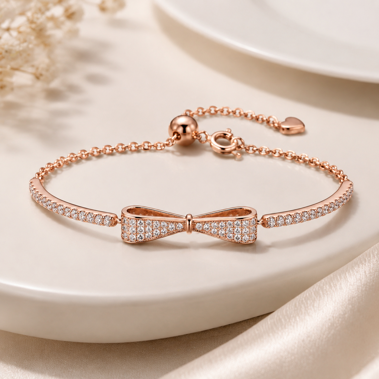 Celeste Bow Adjustable Moissanite Bracelet in Sterling Silver