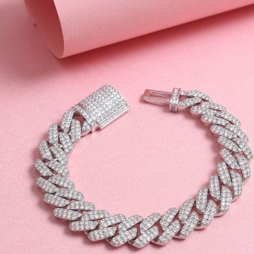 Moissanite Cuban Bracelet in Sterling Silver for him