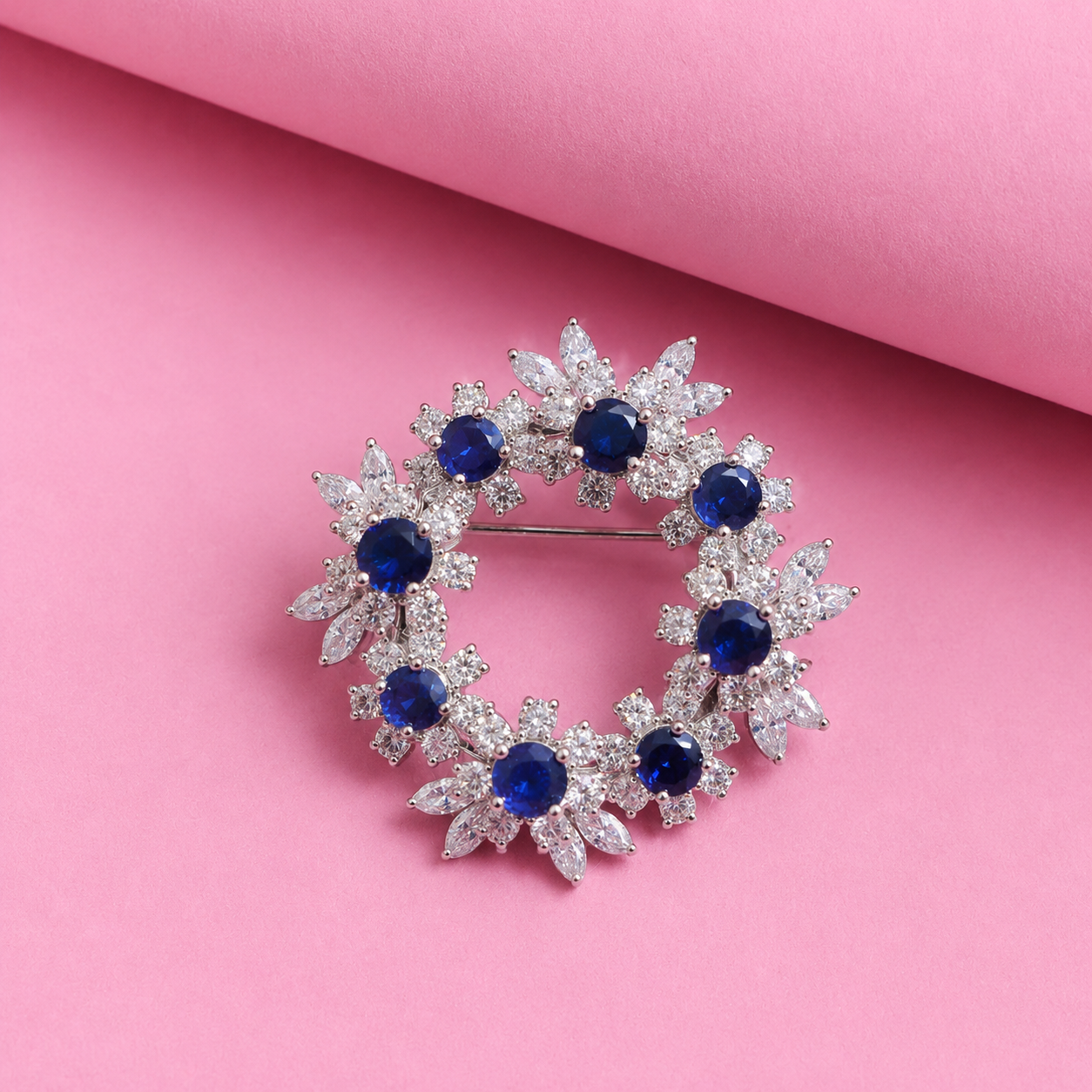 Round Blue Stone Moissanite Brooch for Men in Sterling Silver