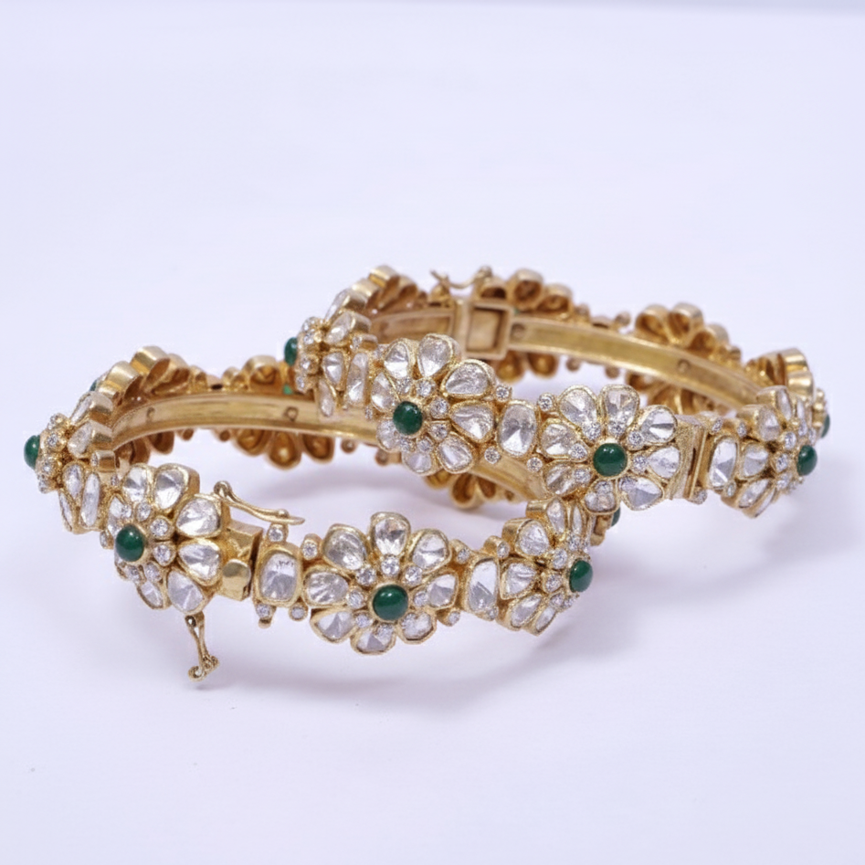 Majestic Moissanite Polki Bangles in 925 Silver with Gold Plating