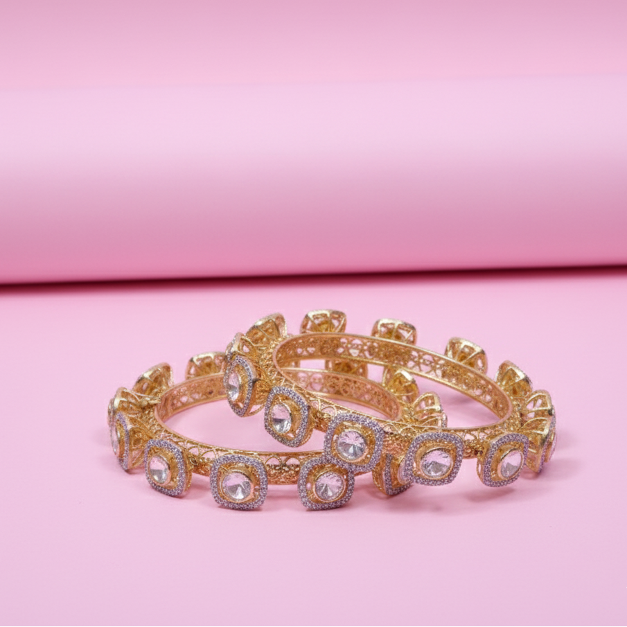 Moissanite Square Polki Bangles in Silver