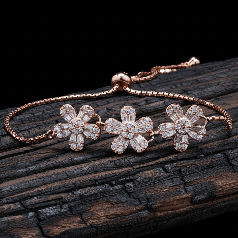Rose Gold Flower Bracelet in Moissanite with 925 Silver