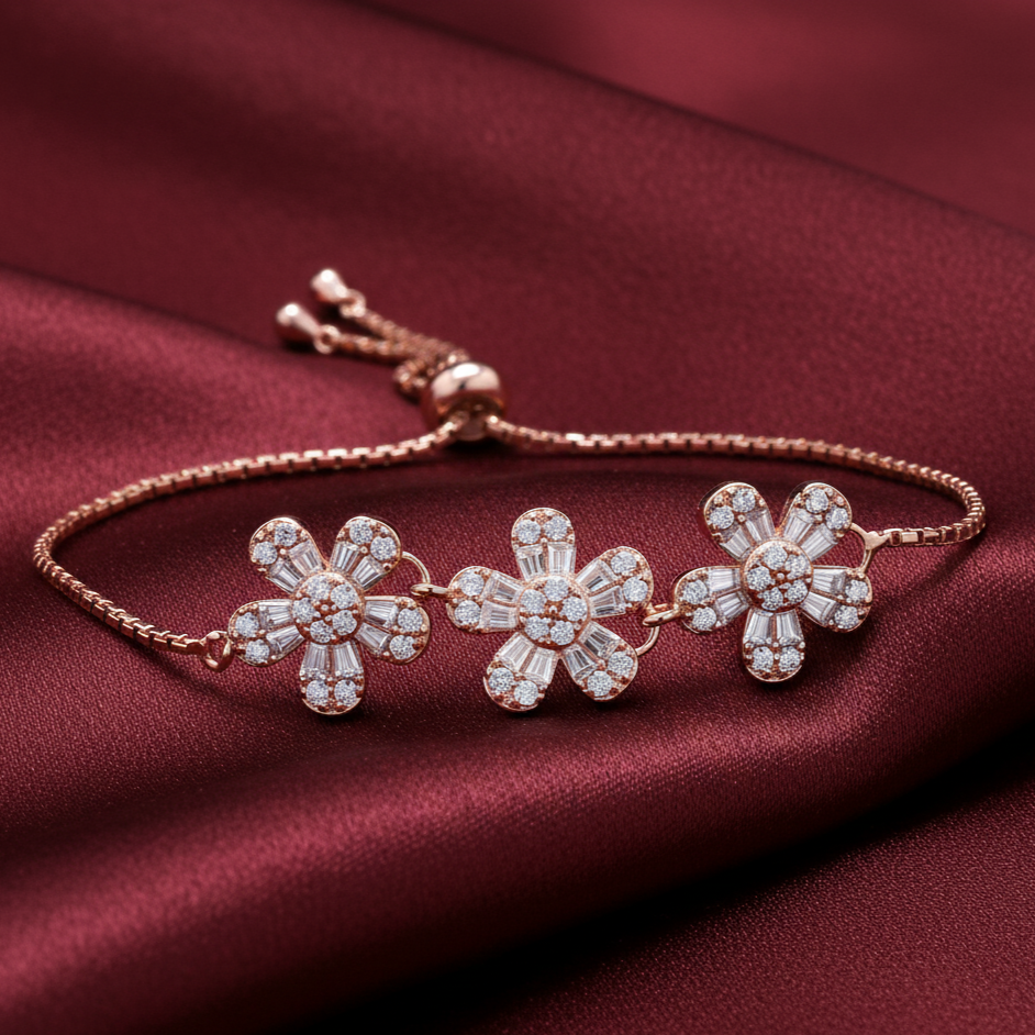 Rose Gold Flower Bracelet in Moissanite with 925 Silver