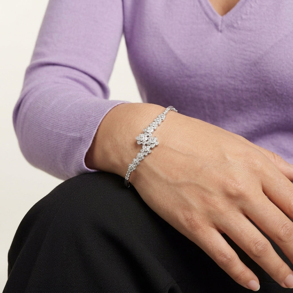Flower Shaped Moissanite Bracelet kada in 925 Silver