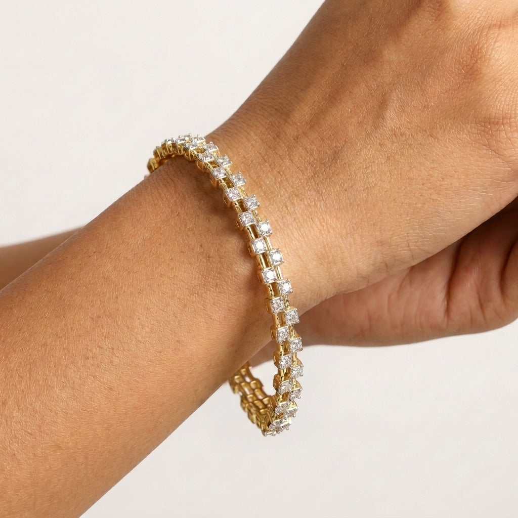 Aurora Gold Rhodium Bangles in Sterling Silver with Moissanite