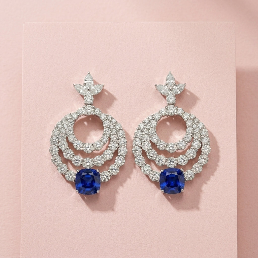 Triple Halo Statement Earrings in Sterling Silver with Moissanite