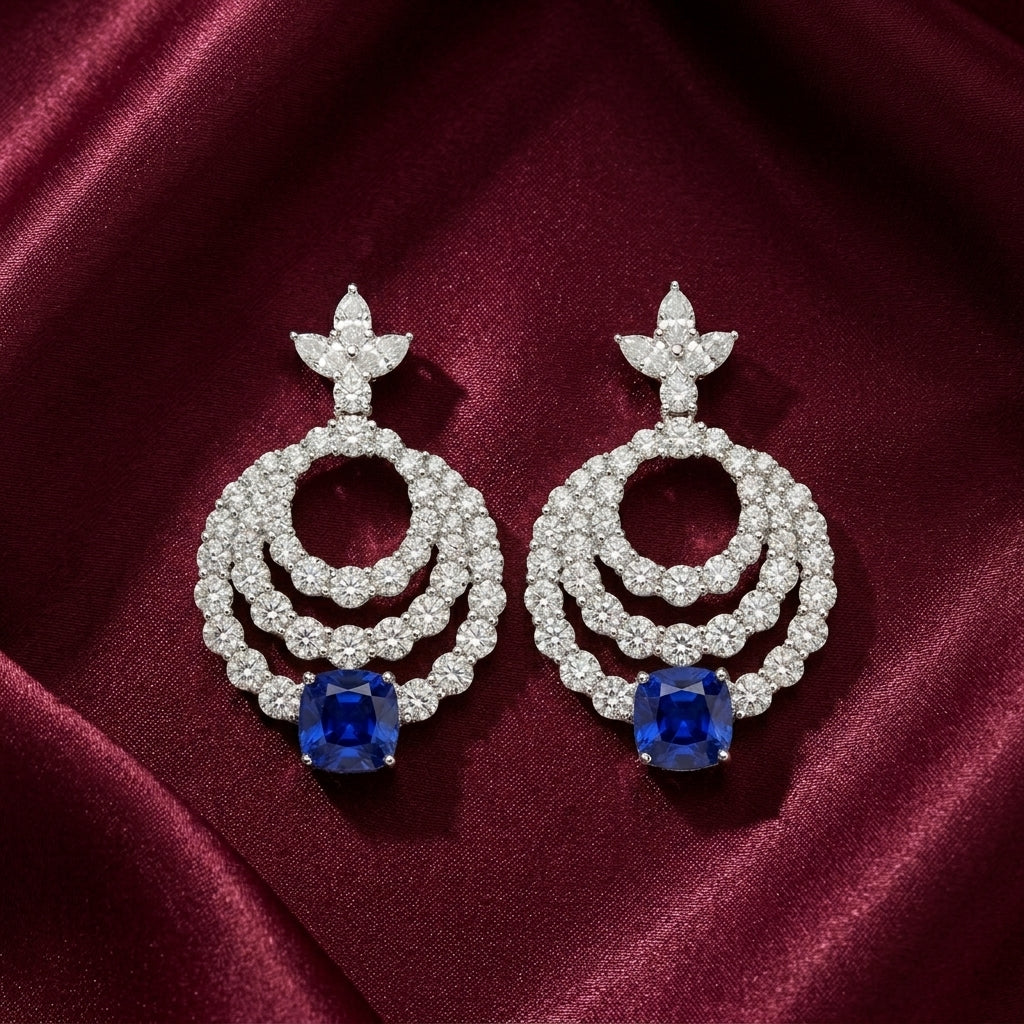 Triple Halo Statement Earrings in Sterling Silver with Moissanite