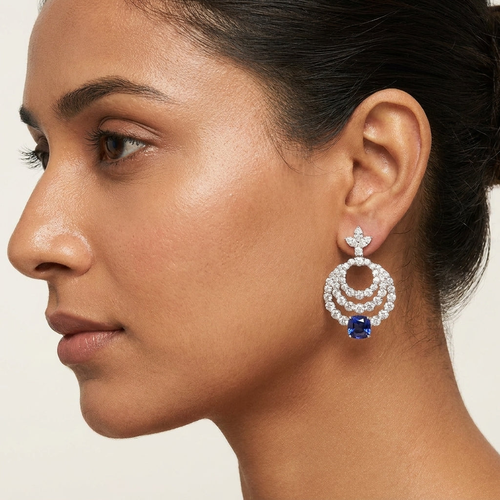 Triple Halo Statement Earrings in Sterling Silver with Moissanite